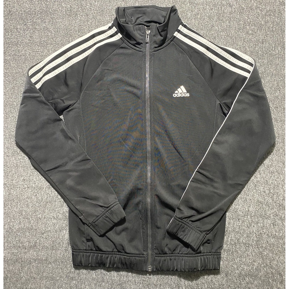 Adidas Track Jacket Women Small Black White Stripes Size S 8/10